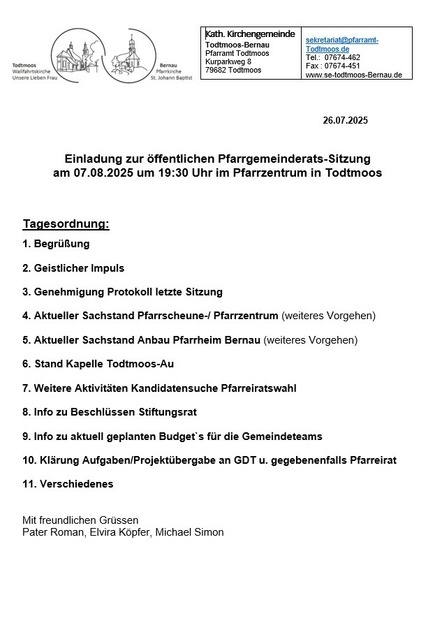 Einladung zur ffentlichen Sitzung